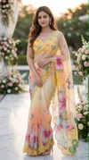 Tew Soft Tabby Digital Print With Embroidery Work Sarees